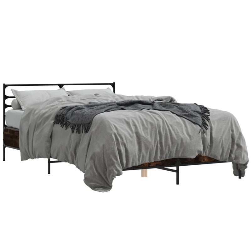 Bedframe bewerkt hout metaal gerookt eikenkleurig 135x190 cm