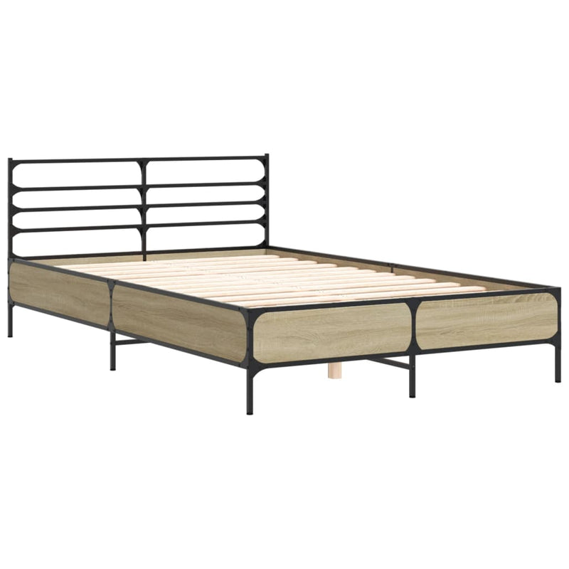 Bedframe bewerkt hout metaal sonoma eikenkleurig 90x190 cm