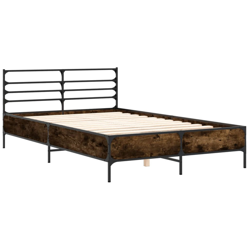 Bedframe bewerkt hout metaal gerookt eikenkleurig 140x190 cm