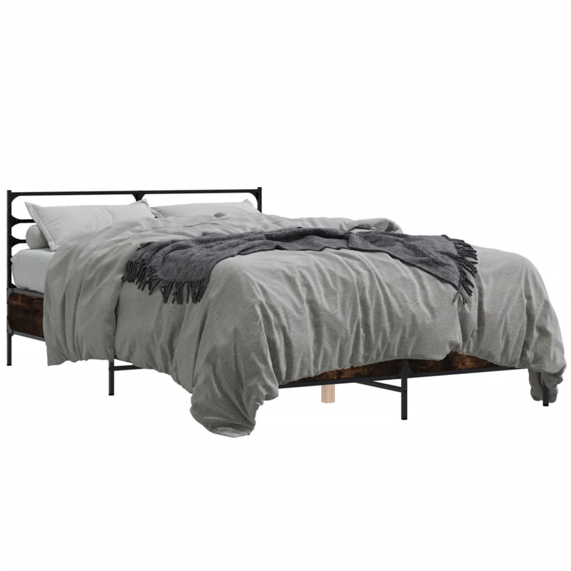 Bedframe bewerkt hout metaal gerookt eikenkleurig 140x190 cm