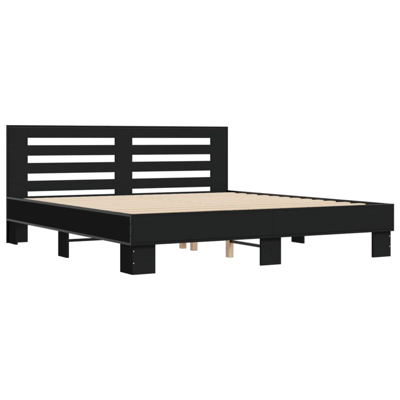 Bedframe bewerkt hout metaal zwart 200x200 cm