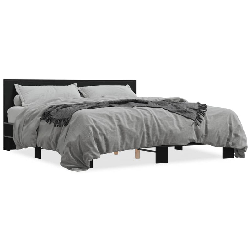 Bedframe bewerkt hout metaal zwart 200x200 cm
