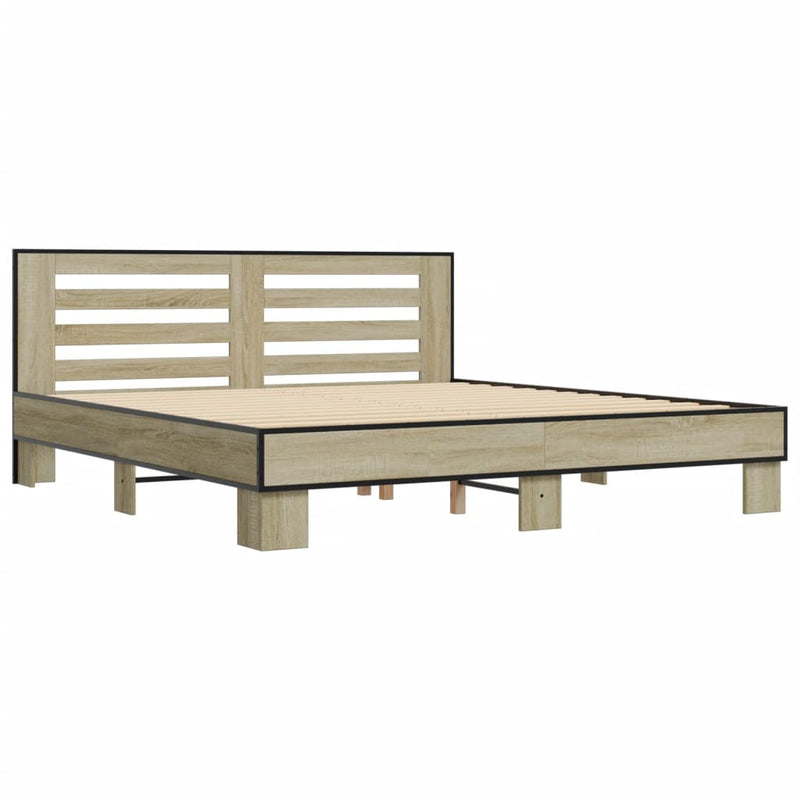 Bedframe bewerkt hout metaal sonoma eikenkleurig 200x200 cm