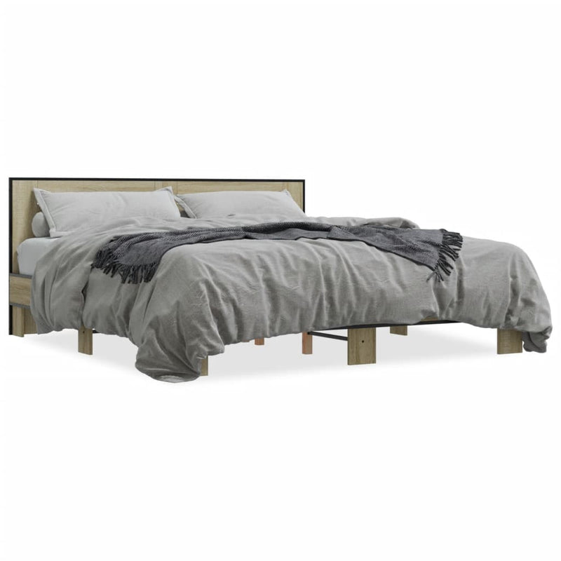 Bedframe bewerkt hout metaal sonoma eikenkleurig 200x200 cm
