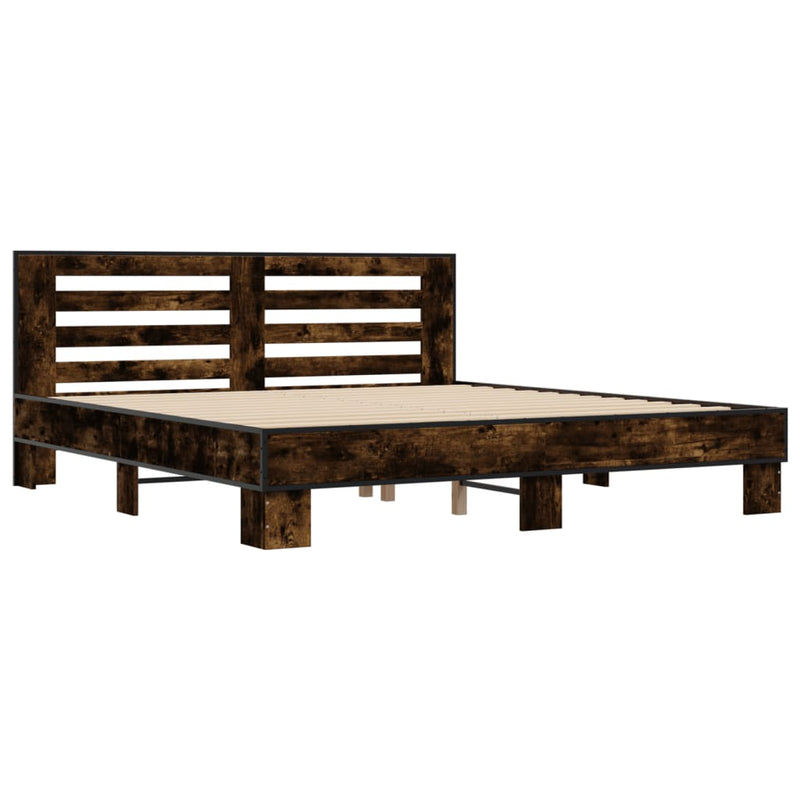Bedframe bewerkt hout metaal gerookt eikenkleurig 200x200 cm
