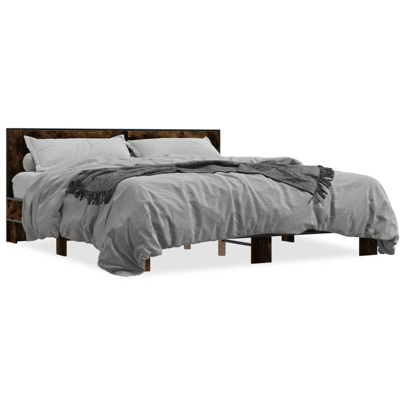 Bedframe bewerkt hout metaal gerookt eikenkleurig 200x200 cm