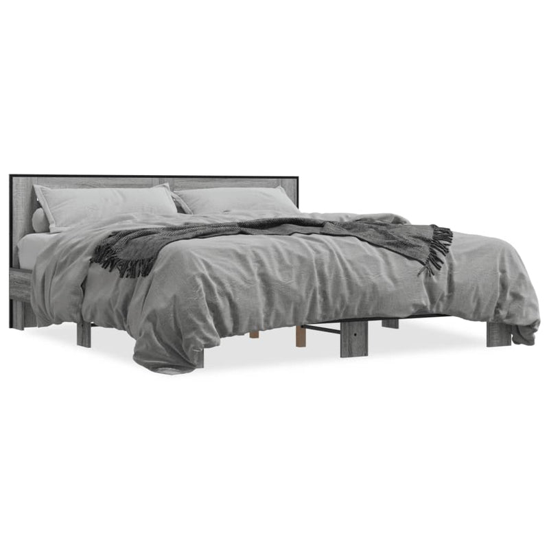 Bedframe bewerkt hout metaal grijs sonoma eiken 200x200 cm