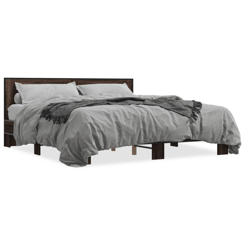 Bedframe bewerkt hout metaal bruin eikenkleur 200x200 cm