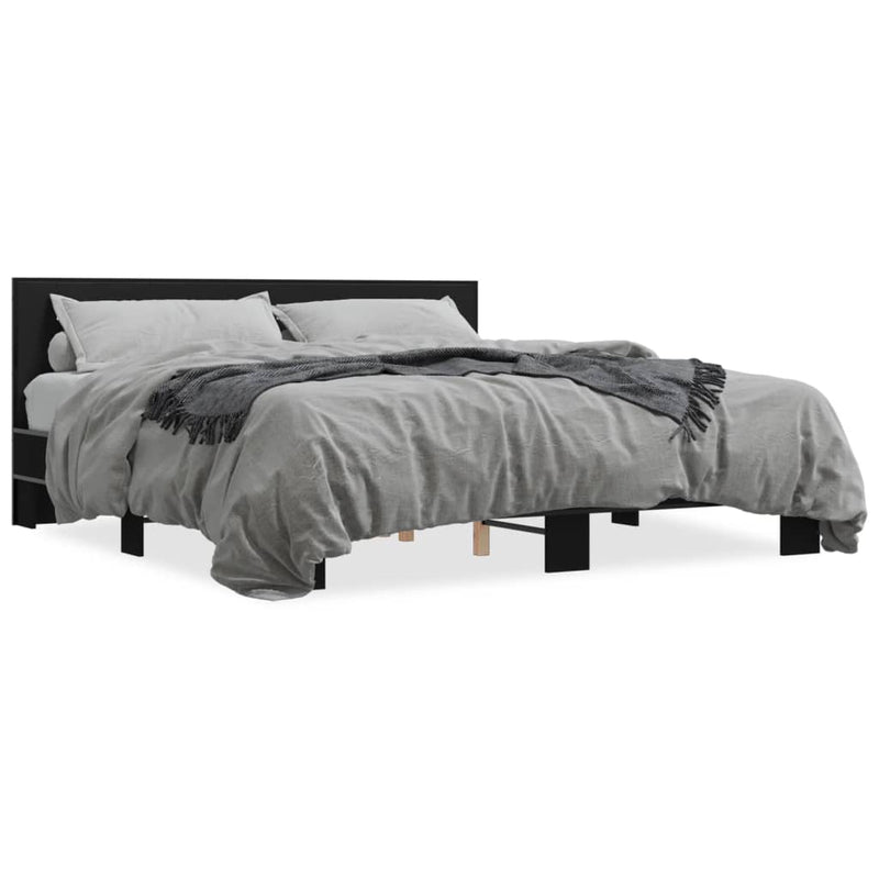Bedframe bewerkt hout metaal zwart 180x200 cm