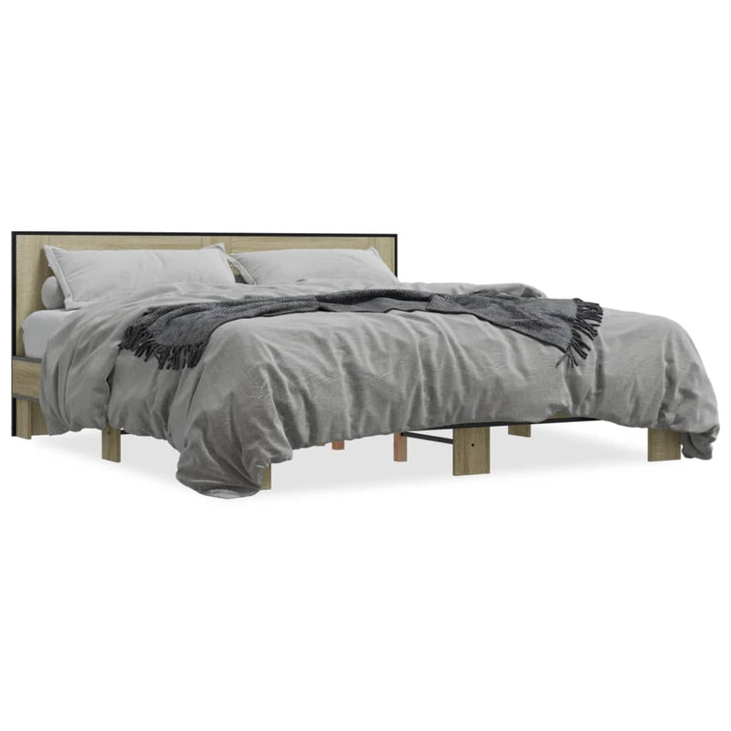 Bedframe bewerkt hout metaal sonoma eikenkleurig 180x200 cm