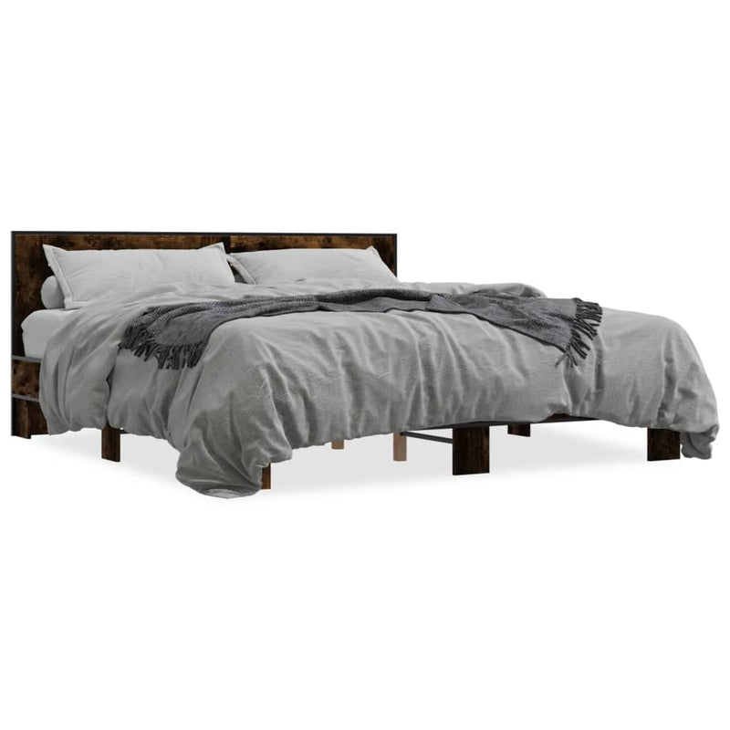 Bedframe bewerkt hout metaal gerookt eikenkleurig 180x200 cm