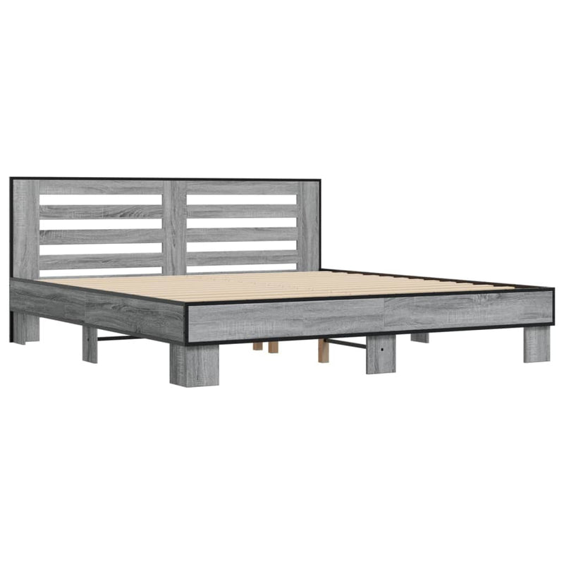 Bedframe bewerkt hout metaal grijs sonoma eiken 180x200 cm