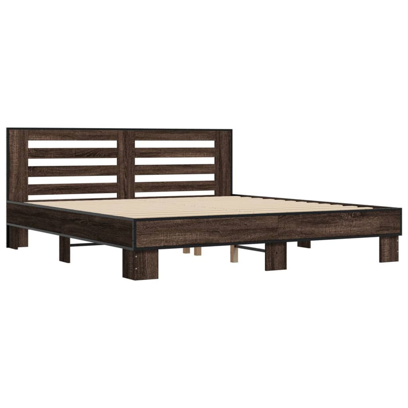 Bedframe bewerkt hout metaal bruin eikenkleur 180x200 cm