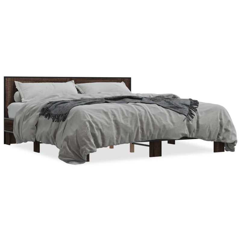 Bedframe bewerkt hout metaal bruin eikenkleur 180x200 cm
