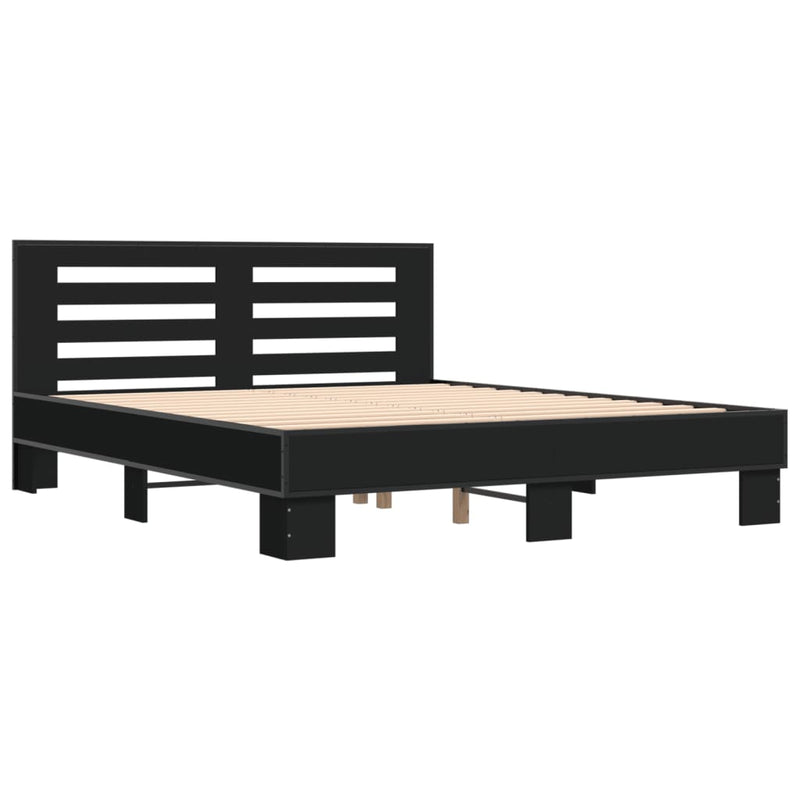 Bedframe bewerkt hout metaal zwart 160x200 cm