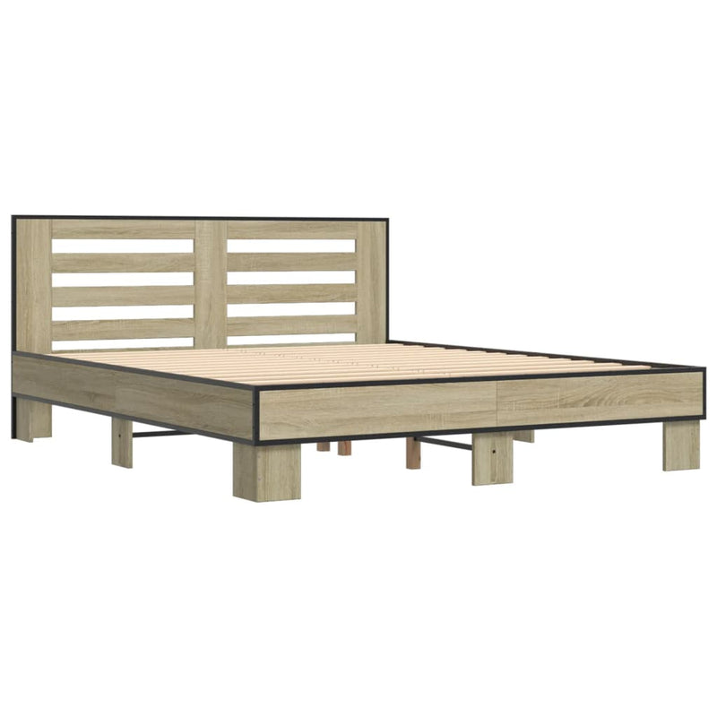 Bedframe bewerkt hout metaal sonoma eikenkleurig 160x200 cm