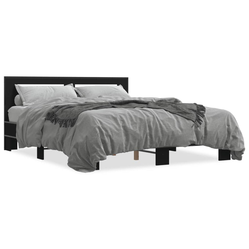 Bedframe bewerkt hout metaal zwart 150x200 cm
