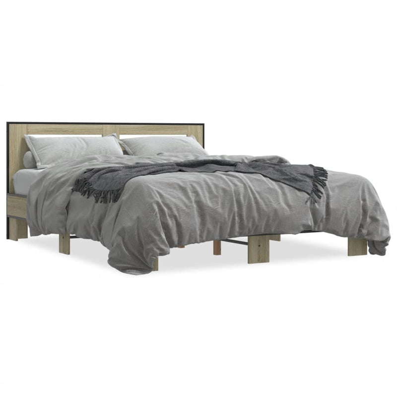 Bedframe bewerkt hout metaal sonoma eikenkleurig 150x200 cm