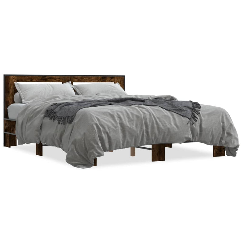 Bedframe bewerkt hout metaal gerookt eikenkleurig 150x200 cm