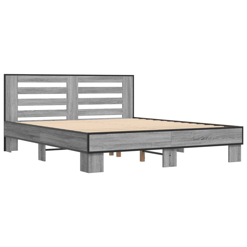 Bedframe bewerkt hout metaal grijs sonoma eiken 150x200 cm