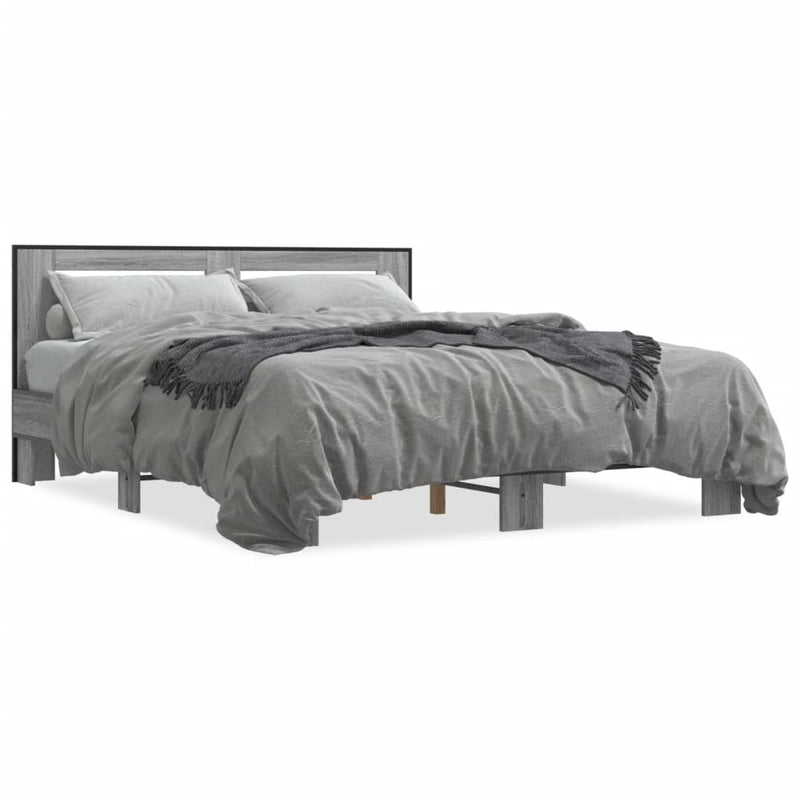 Bedframe bewerkt hout metaal grijs sonoma eiken 150x200 cm