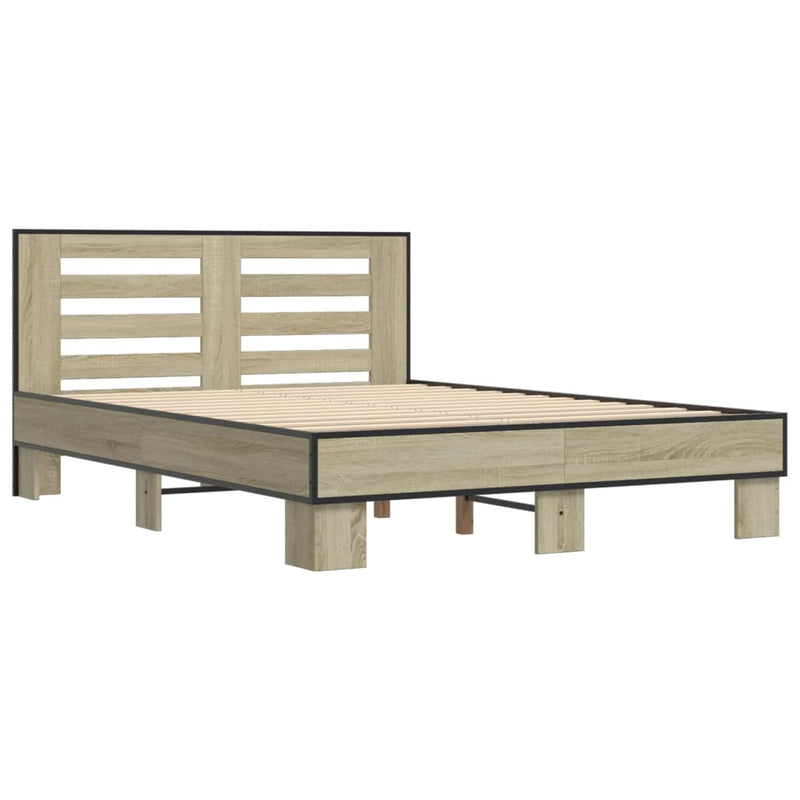 Bedframe bewerkt hout metaal sonoma eikenkleurig 140x200 cm