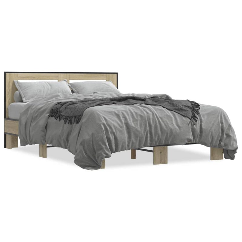 Bedframe bewerkt hout metaal sonoma eikenkleurig 140x200 cm
