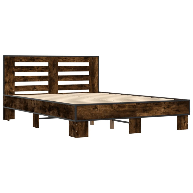 Bedframe bewerkt hout metaal gerookt eikenkleurig 140x200 cm