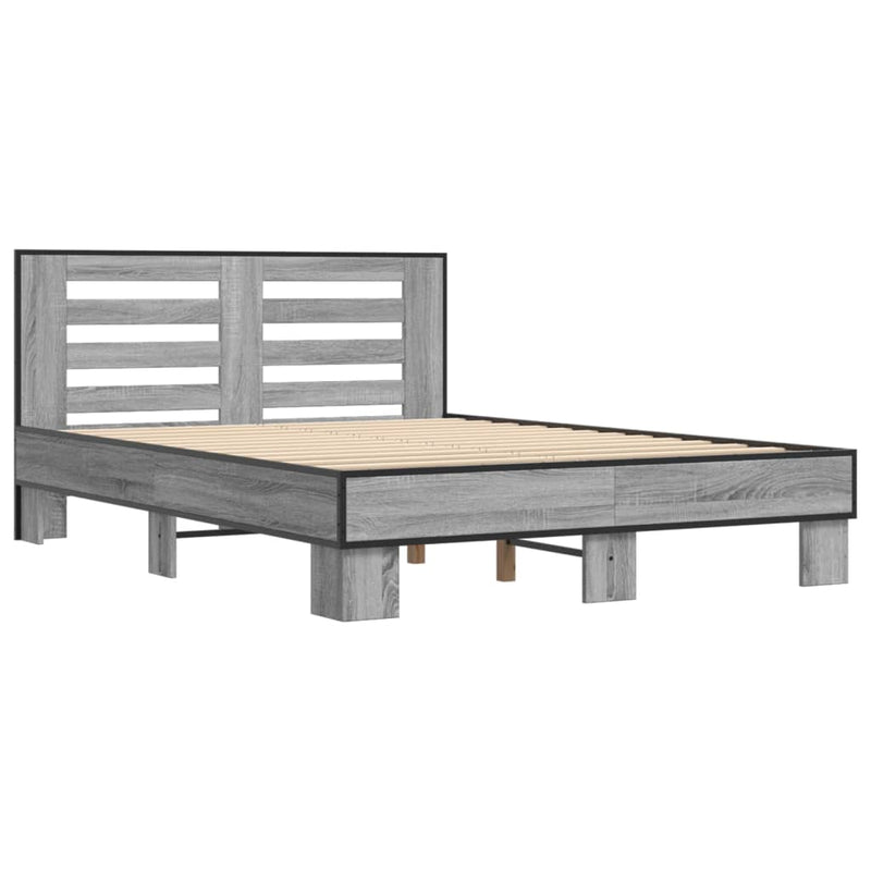 Bedframe bewerkt hout metaal grijs sonoma eiken 140x200 cm