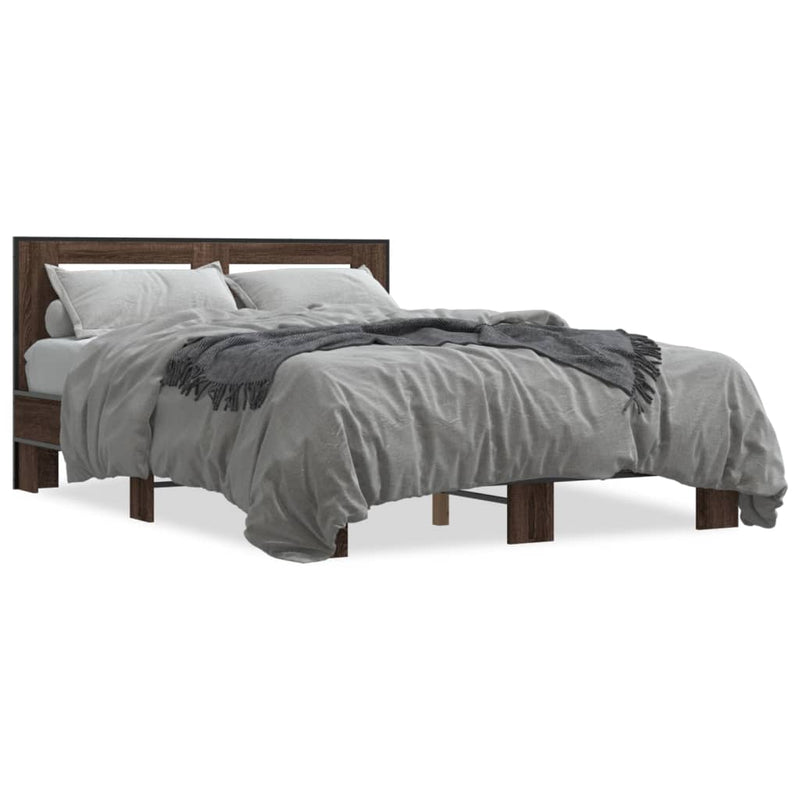 Bedframe bewerkt hout metaal bruin eikenkleur 140x200 cm