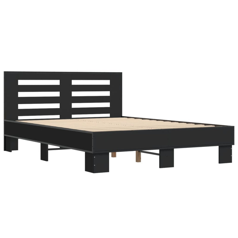 Bedframe bewerkt hout metaal zwart 120x200 cm
