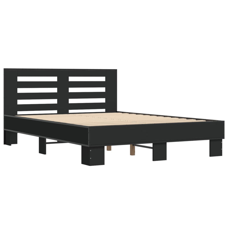 Bedframe LED bewerkt hout metaal zwart 140x190 cm