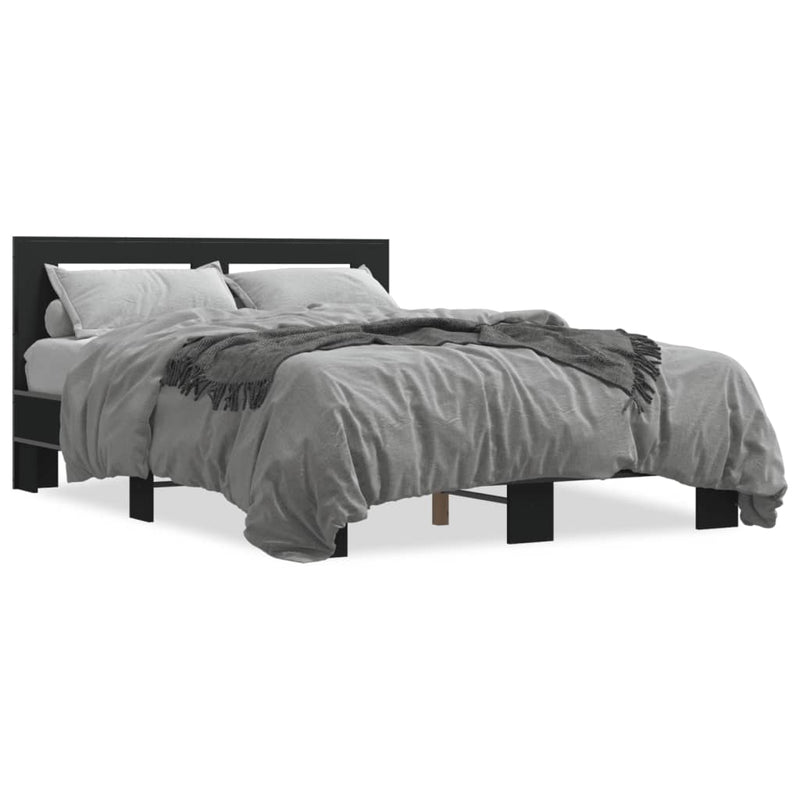 Bedframe LED bewerkt hout metaal zwart 140x190 cm