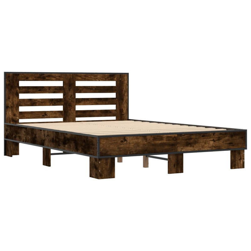 Bedframe bewerkt hout metaal gerookt eikenkleurig 140x190 cm