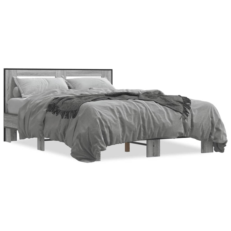 Bedframe bewerkt hout metaal grijs sonoma eiken 140x190 cm