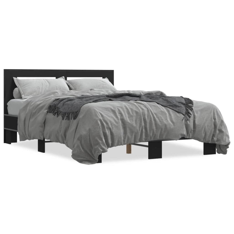 Bedframe bewerkt hout metaal zwart 120x190 cm