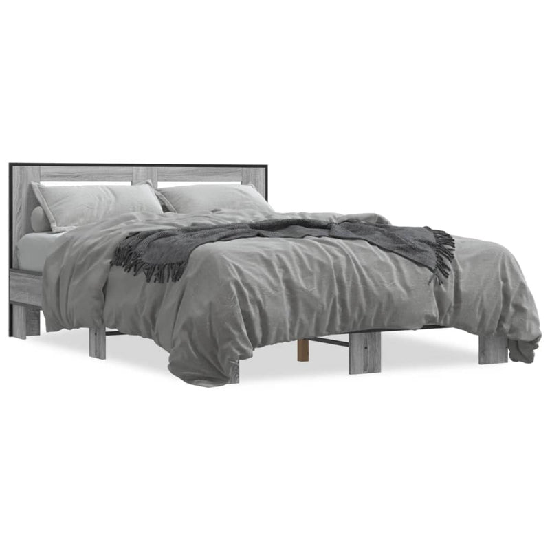 Bedframe bewerkt hout metaal grijs sonoma eiken 120x190 cm