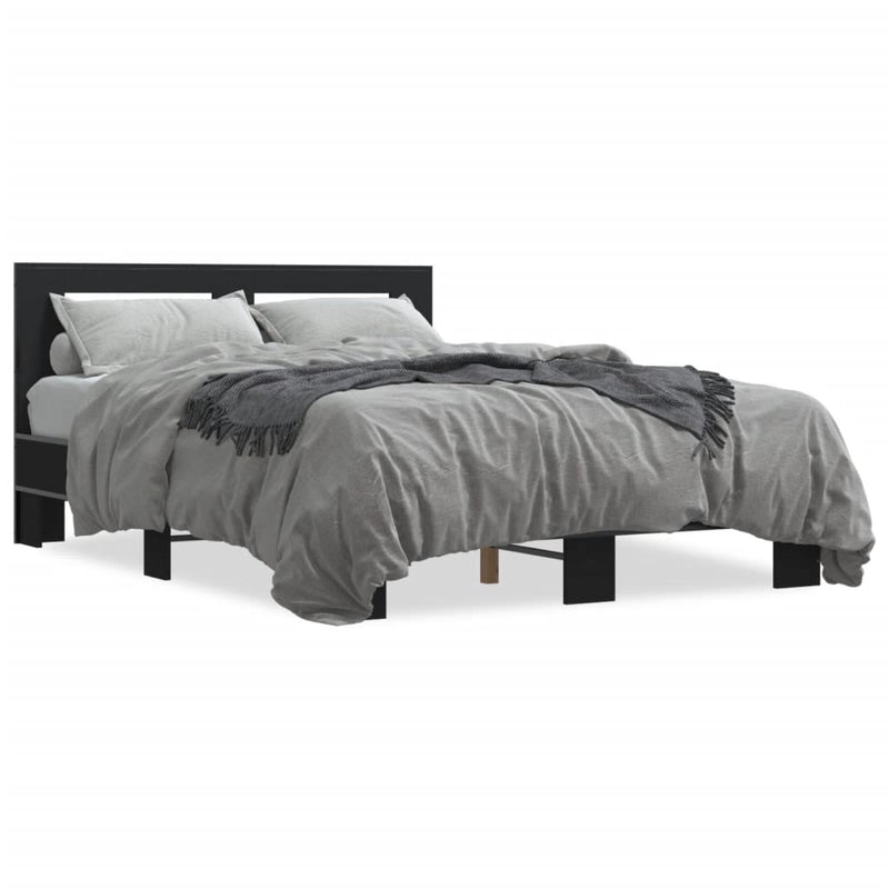 Bedframe bewerkt hout metaal zwart 135x190 cm