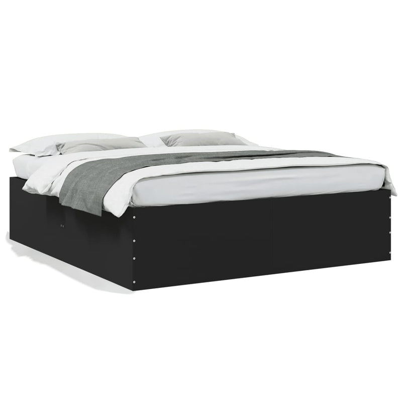 Bedframe massief hout zwart 200x200 cm