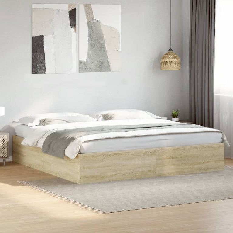 Bedframe bewerkt hout sonoma eikenkleurig 200x200 cm