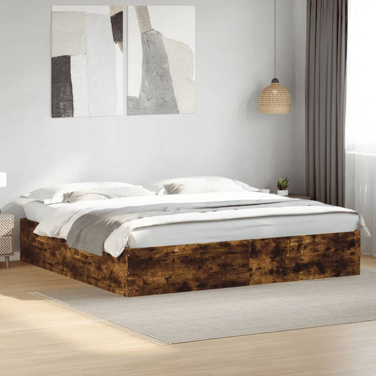 Bedframe bewerkt hout gerookt eikenkleurig 200x200 cm