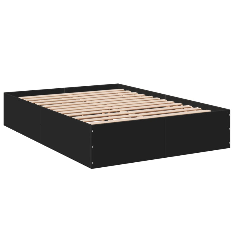 Bedframe LED massief hout zwart 140x190 cm