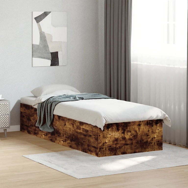 Bedframe bewerkt hout gerookt eikenkleurig 100x200 cm