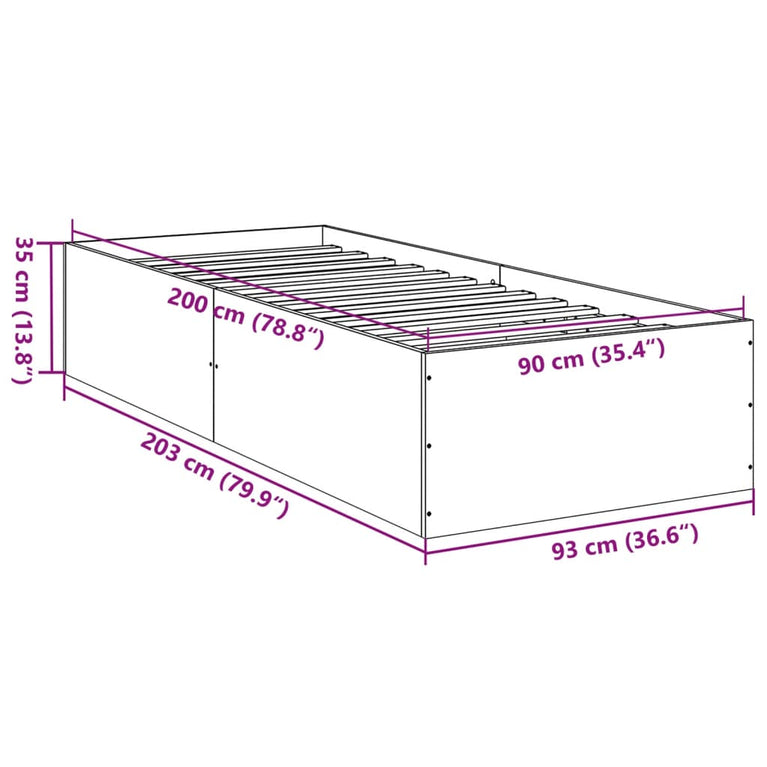 Bedframe bewerkt hout wit 90x200 cm