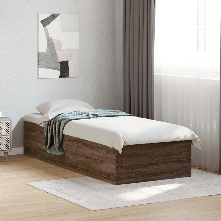 Bedframe bewerkt hout bruin eikenkleur 90x190 cm