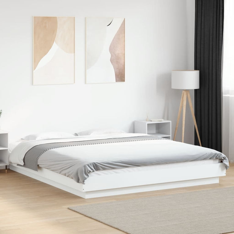 Bedframe met LED-verlichting bewerkt hout wit 160x200 cm