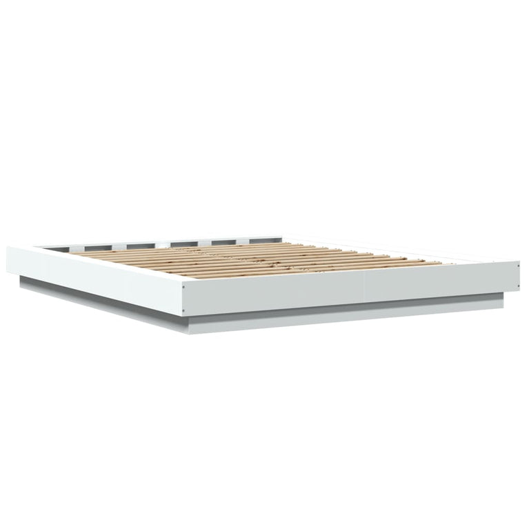 Bedframe met LED-verlichting bewerkt hout wit 160x200 cm