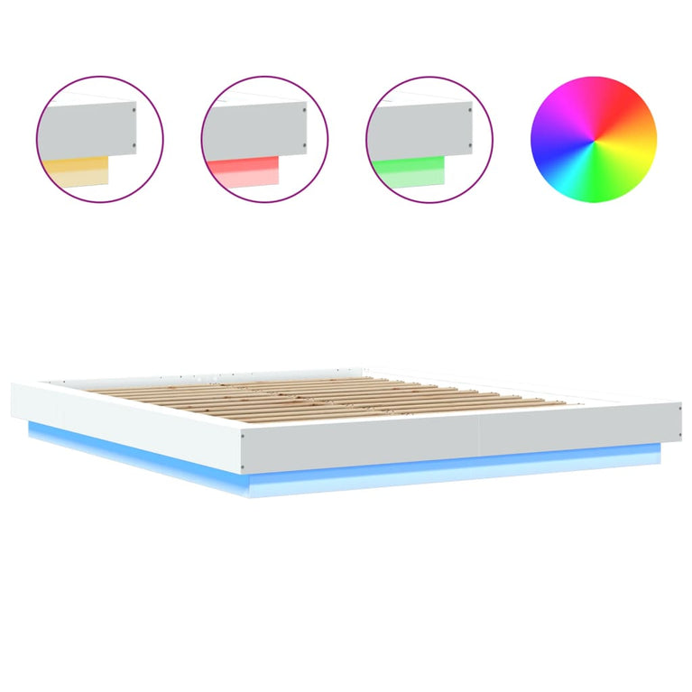 Bedframe met LED-verlichting bewerkt hout wit 160x200 cm