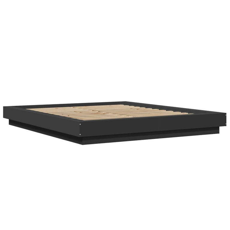 Bedframe met LED-verlichting bewerkt hout zwart 160x200 cm