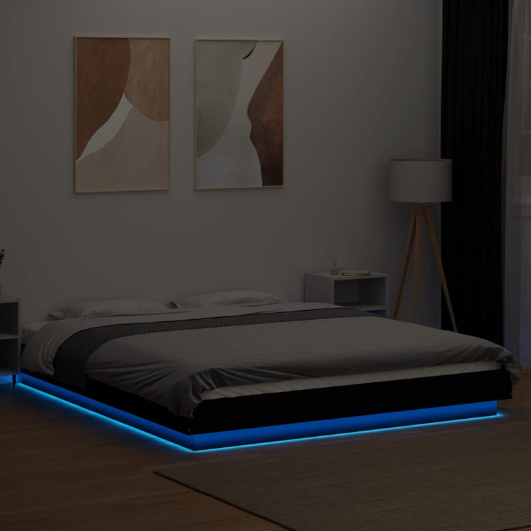 Bedframe met LED-verlichting bewerkt hout zwart 160x200 cm